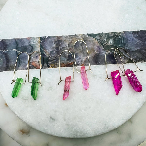 Hot Pink Quartz Drop Earrings