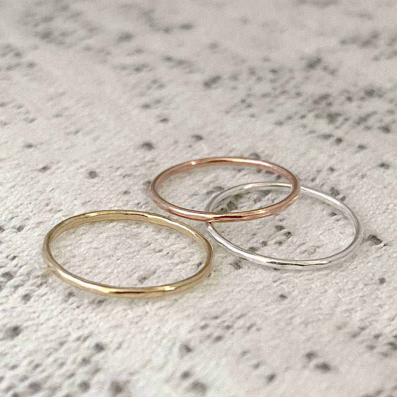 thin hammered stacking rings