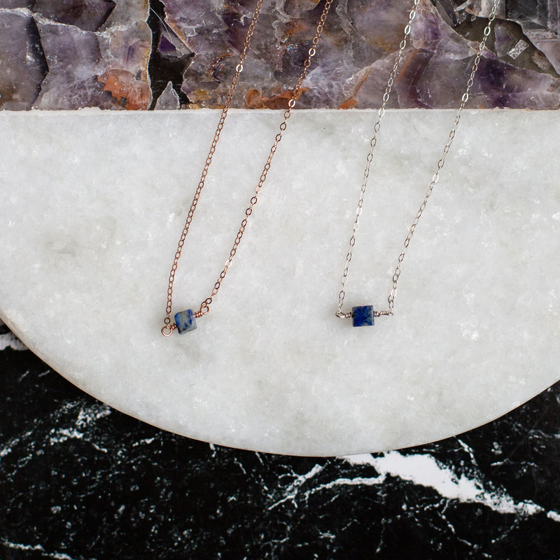 square stone necklace - lapis lazuli